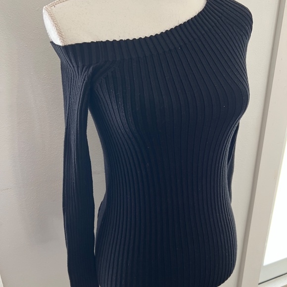 Helmut Lang Black Ribbed Fitted Asymmetrical Neck Dress Medium - Picture 4 of 9